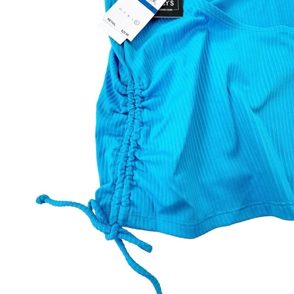 NWT Salt + Cove Ribbed Shirred Halter Tankini Swimsuit Top Cerulean Blue Size XL - Picture 4 of 9